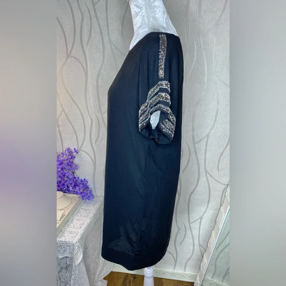 𝅺🌷 Vero Moda 🌷 Black Sheer Sparkly Jewelled Shoulder & Sleeve Detail Tunic Dress - Picture 6 of 11